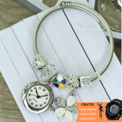 COMBO PULSERA RELOJ CHARMS + RELOJ DIGITAL GRATIS