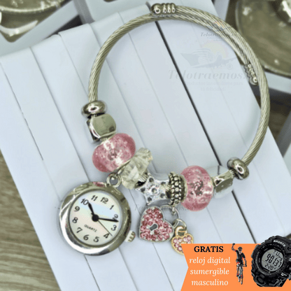 COMBO PULSERA RELOJ CHARMS + RELOJ DIGITAL GRATIS