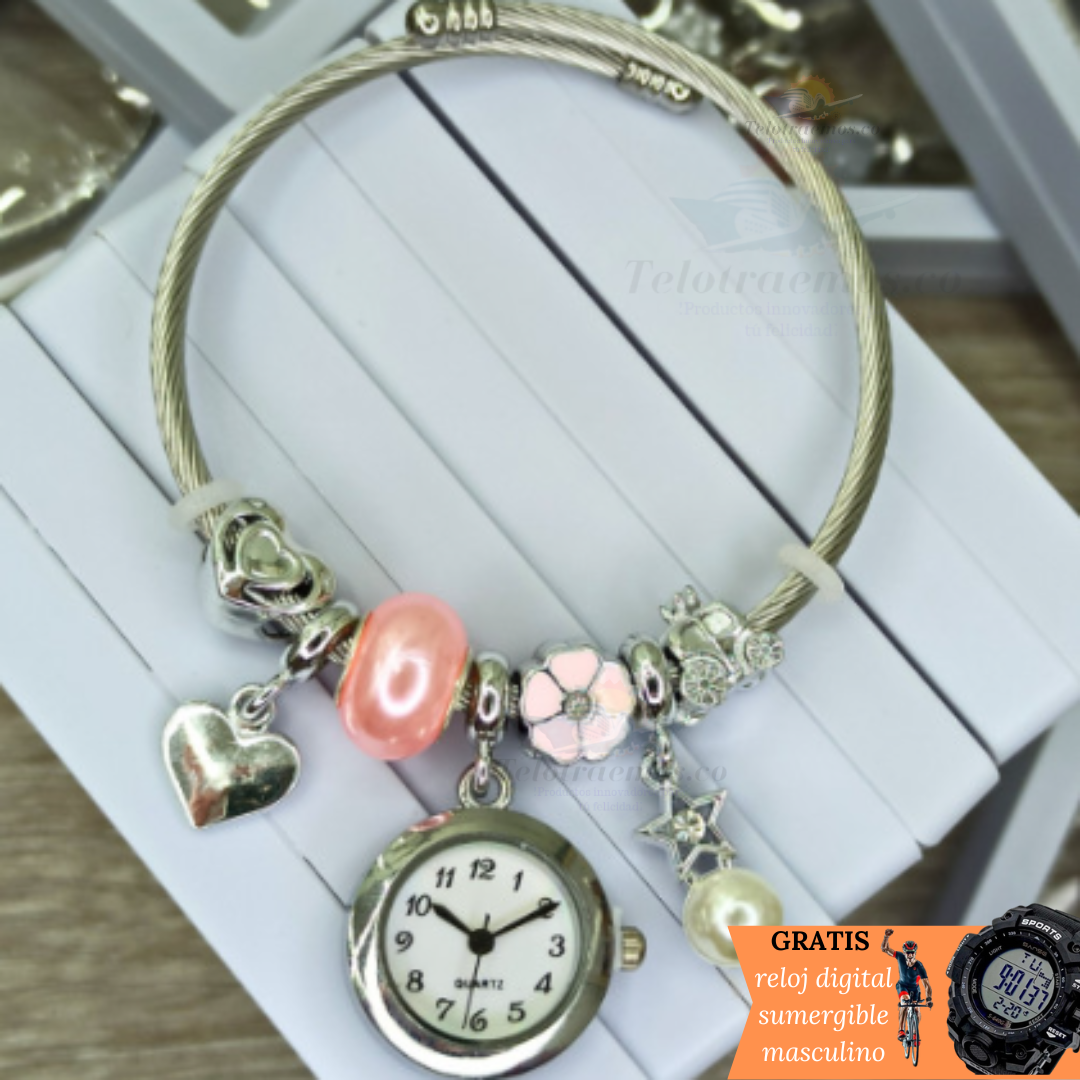 COMBO PULSERA RELOJ CHARMS + RELOJ DIGITAL GRATIS
